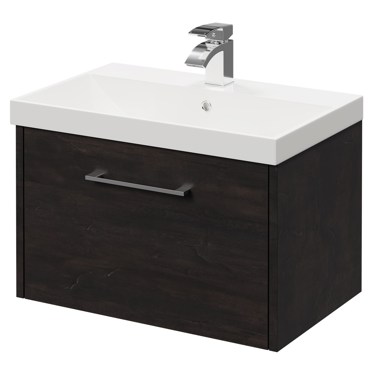 Horizon Wall Mounted Vanity Unit with 1 Tap Hole Slim Edge Basin and Single Drawer with Polished Chrome Handle