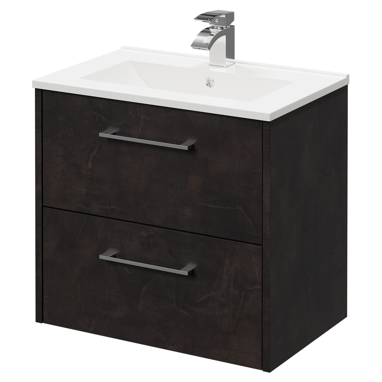 Horizon Wall Mounted Vanity Unit with 1 Tap Hole Minimalist Basin and 2 Drawers with Polished Chrome Handles