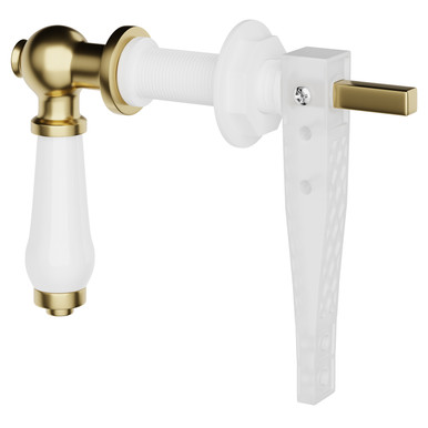 Windsor White/Brushed Brass Ceramic And Traditional Cistern Flush Lever | | 99Mm X 32Mm X 165Mm