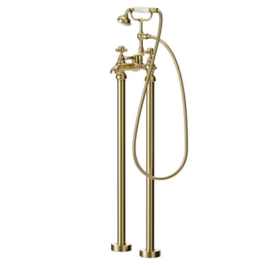 Wholesale Domestic Brushed Brass Balmoral Traditional Freestanding Bath Shower Mixer Tap | | 280Mm X 1128Mm X 226Mm