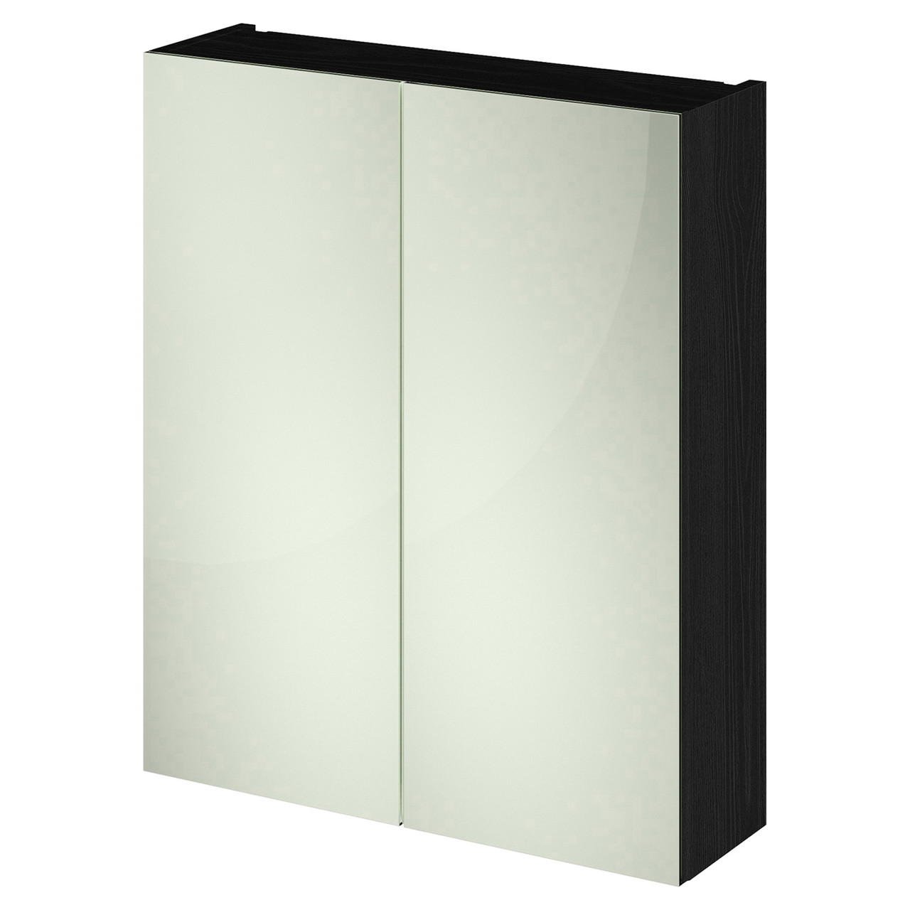 Nuie Charcoal Black Athena Woodgrain 2 Door Mirrored Cabinet | | Glass/Mdf | 600Mm