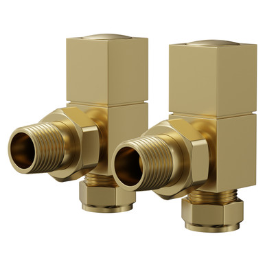 Wholesale Domestic Brushed Brass Colore Dias Square Angled Radiator Valves | | 29Mm X 77Mm X 64Mm