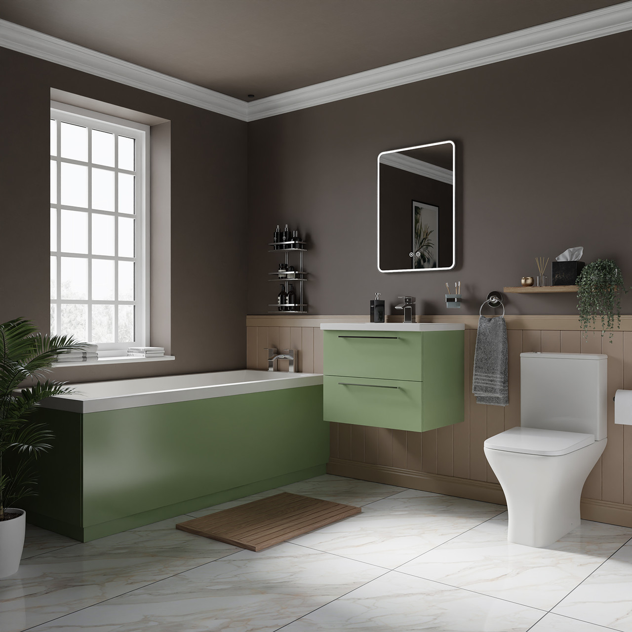 Kent Straight Single Ended Bathroom Suite including Vanity Unit with Polished Chrome Handles