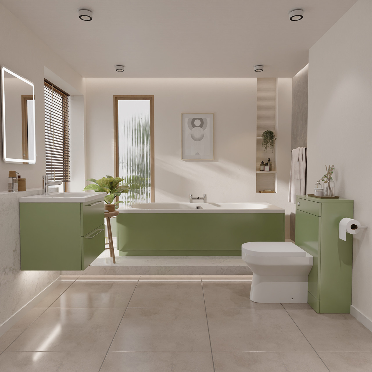 Harrison Straight Double Ended Bathroom Suite including Furniture Set with Polished Chrome Handles