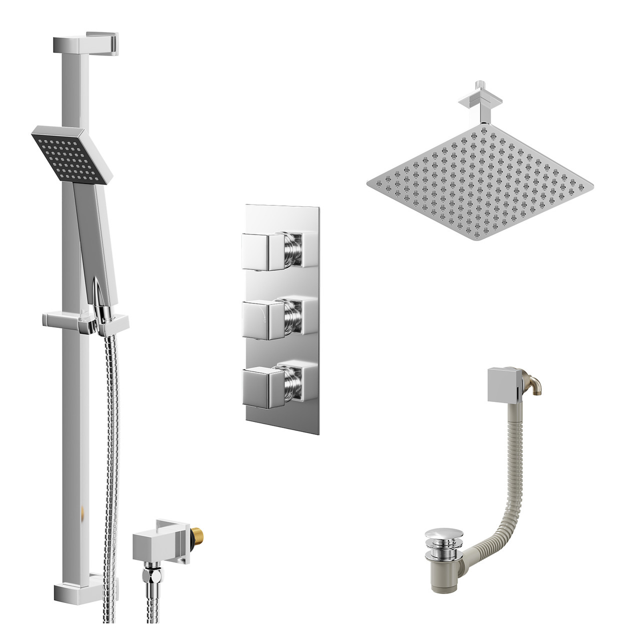 Cubix Polished Concealed Triple Thermostatic Shower Valve