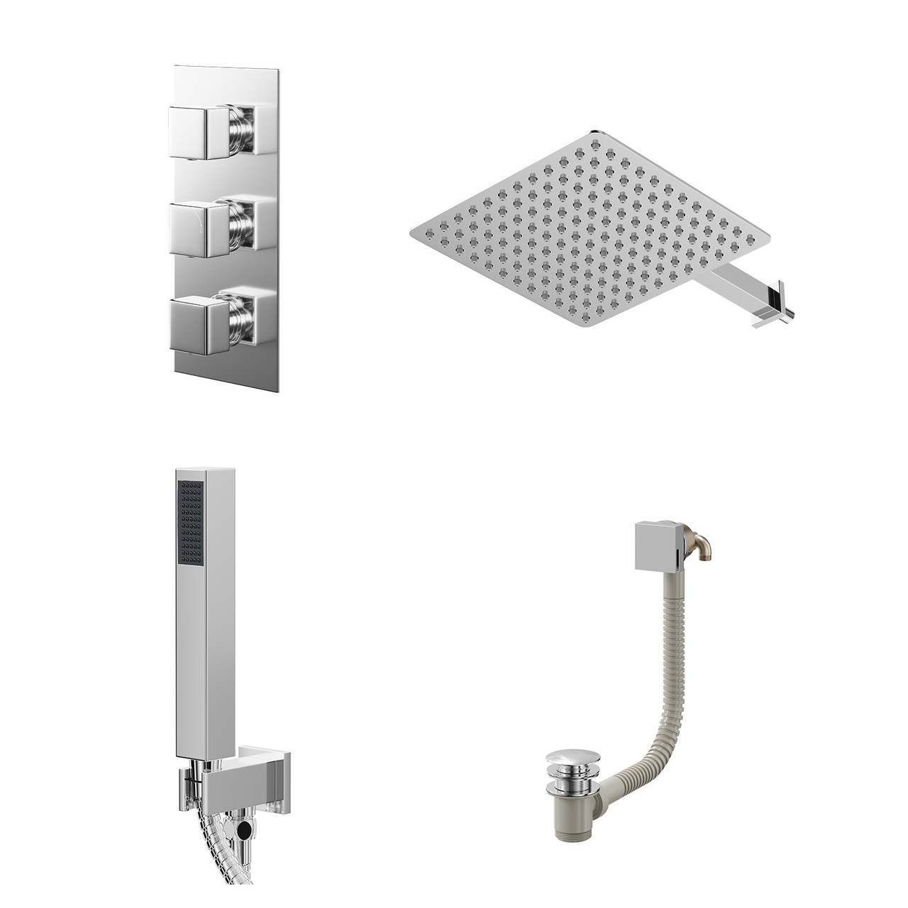 Cubix Polished Concealed Triple Thermostatic Shower Valve