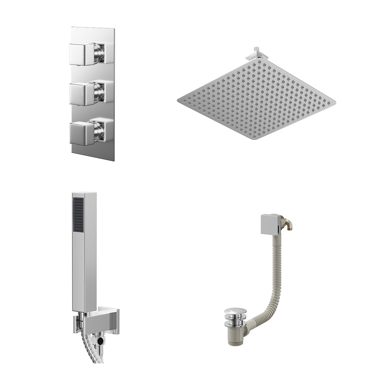 Cubix Polished Concealed Triple Thermostatic Shower Valve