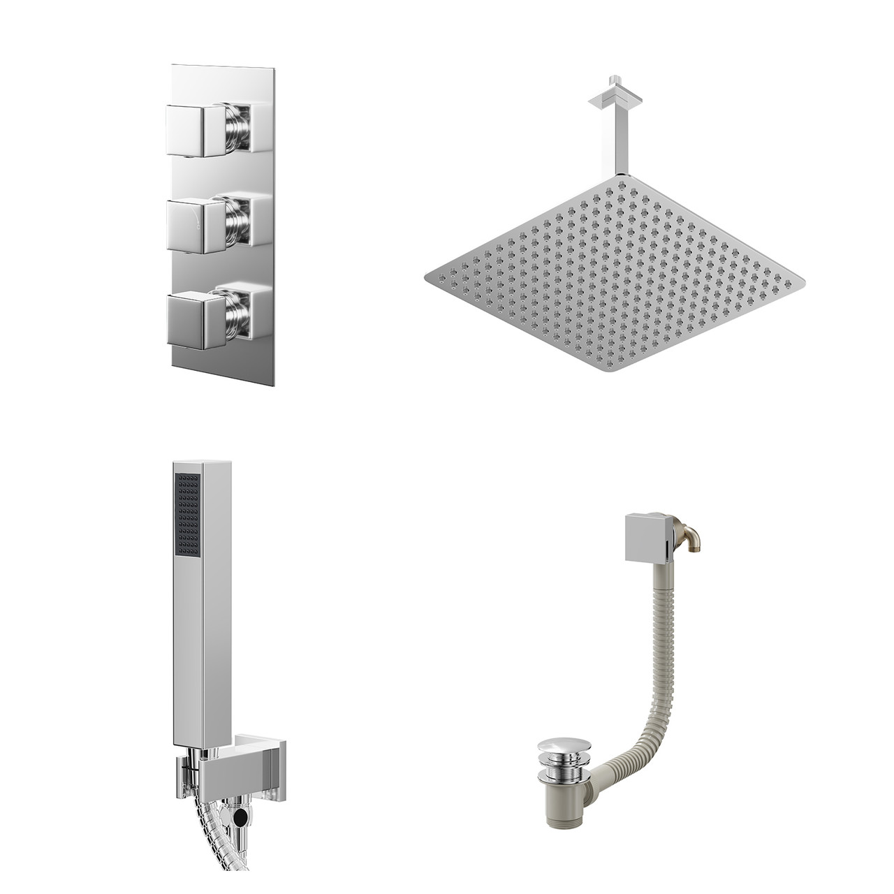 Cubix Polished Concealed Triple Thermostatic Shower Valve