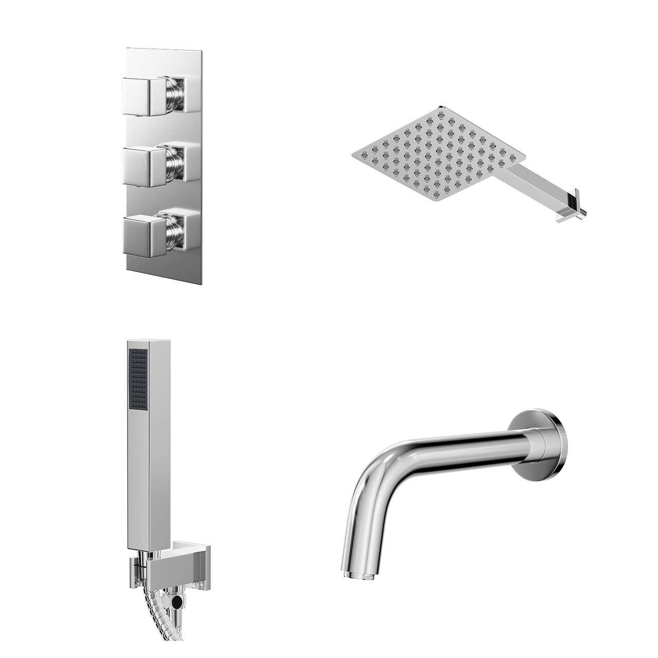 Cubix Polished Concealed Triple Thermostatic Shower Valve