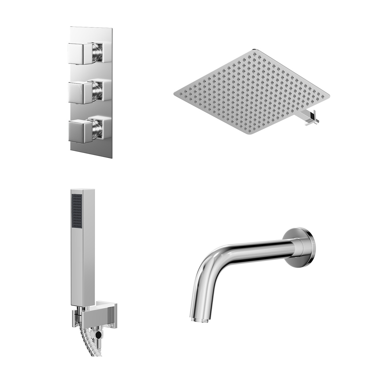 Cubix Polished Concealed Triple Thermostatic Shower Valve