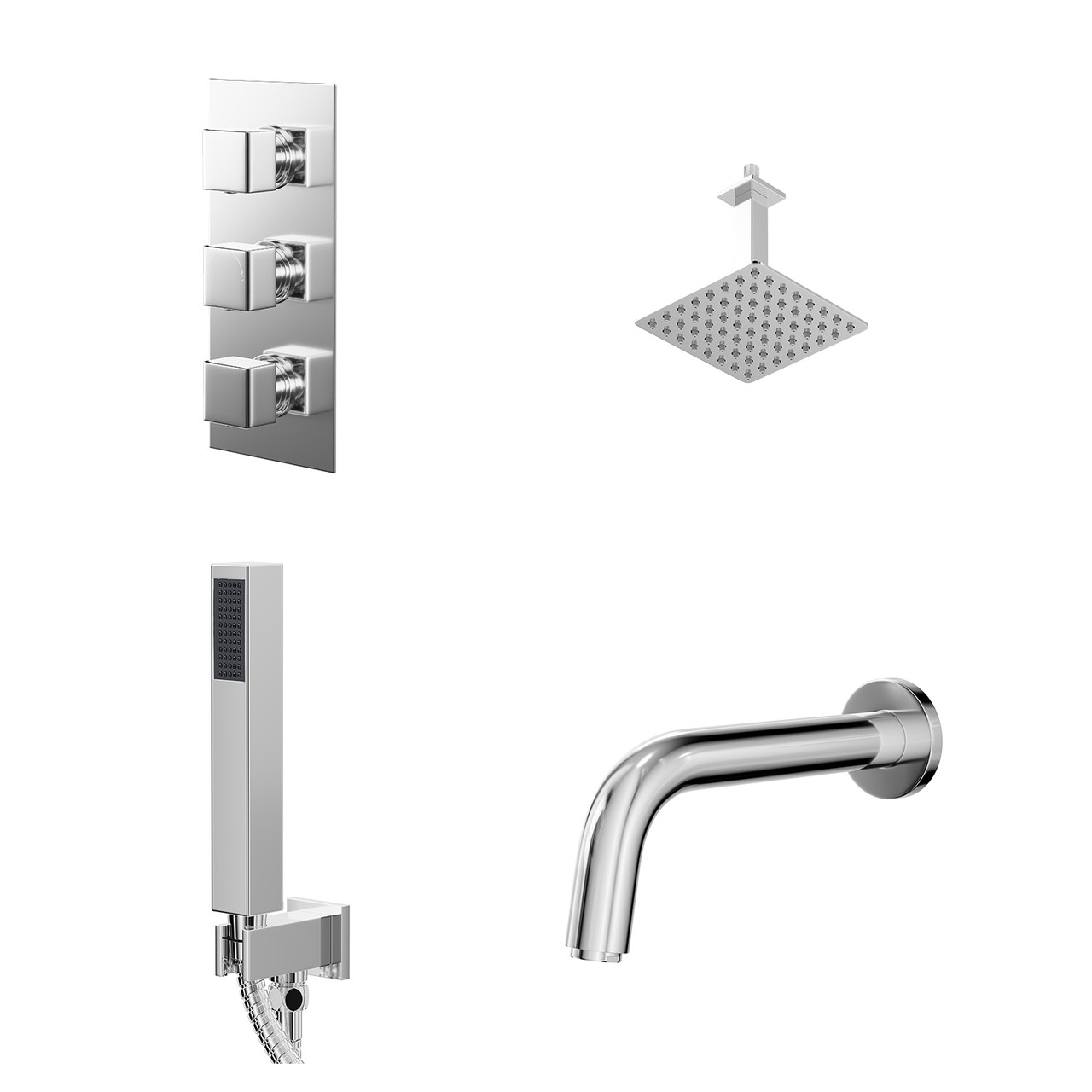 Cubix Polished Concealed Triple Thermostatic Shower Valve