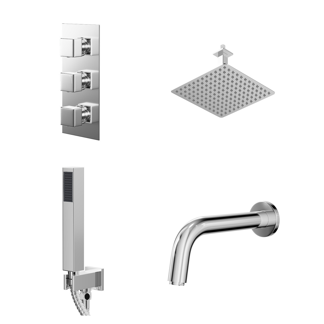 Cubix Polished Concealed Triple Thermostatic Shower Valve