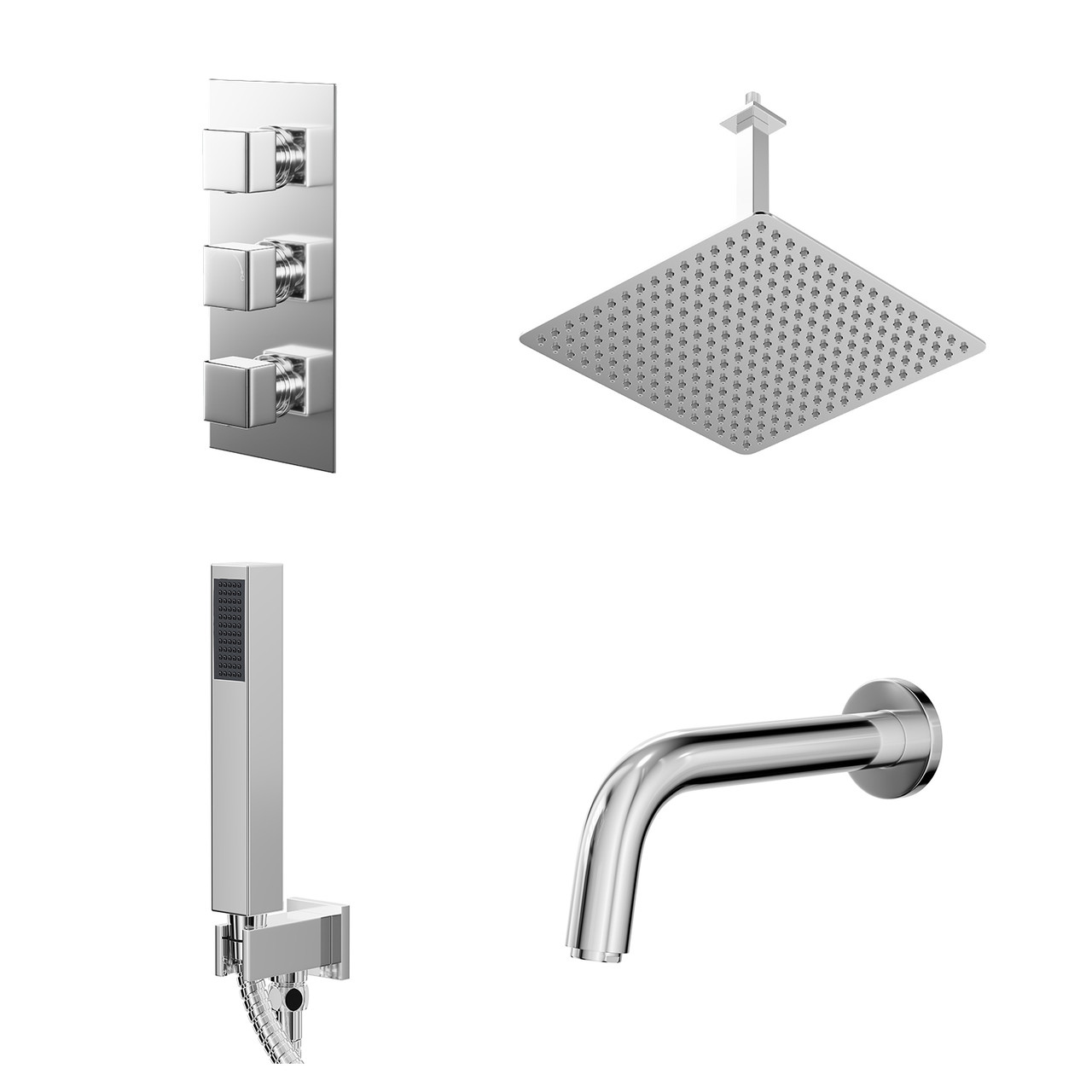 Cubix Polished Concealed Triple Thermostatic Shower Valve