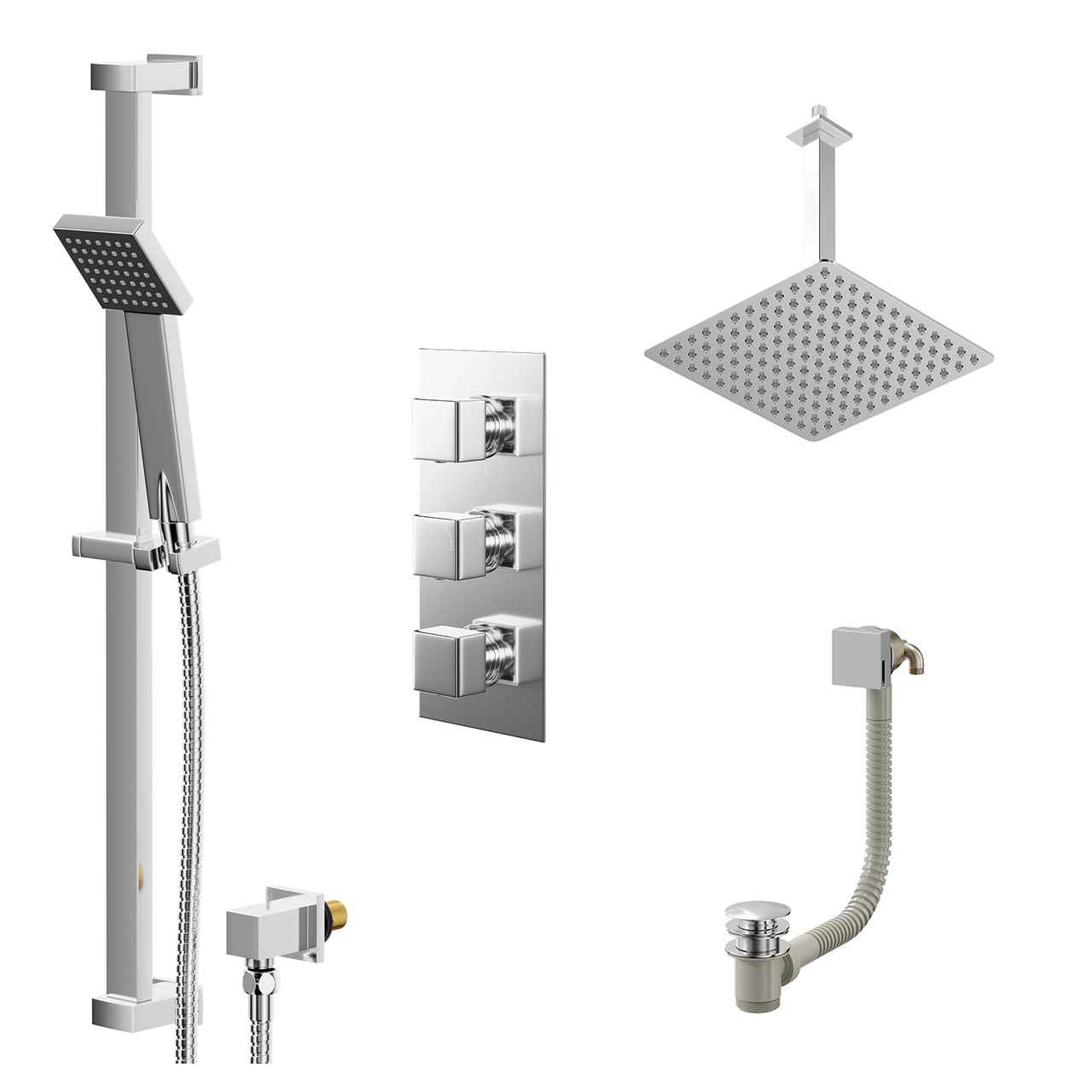 Cubix Polished Concealed Triple Thermostatic Shower Valve