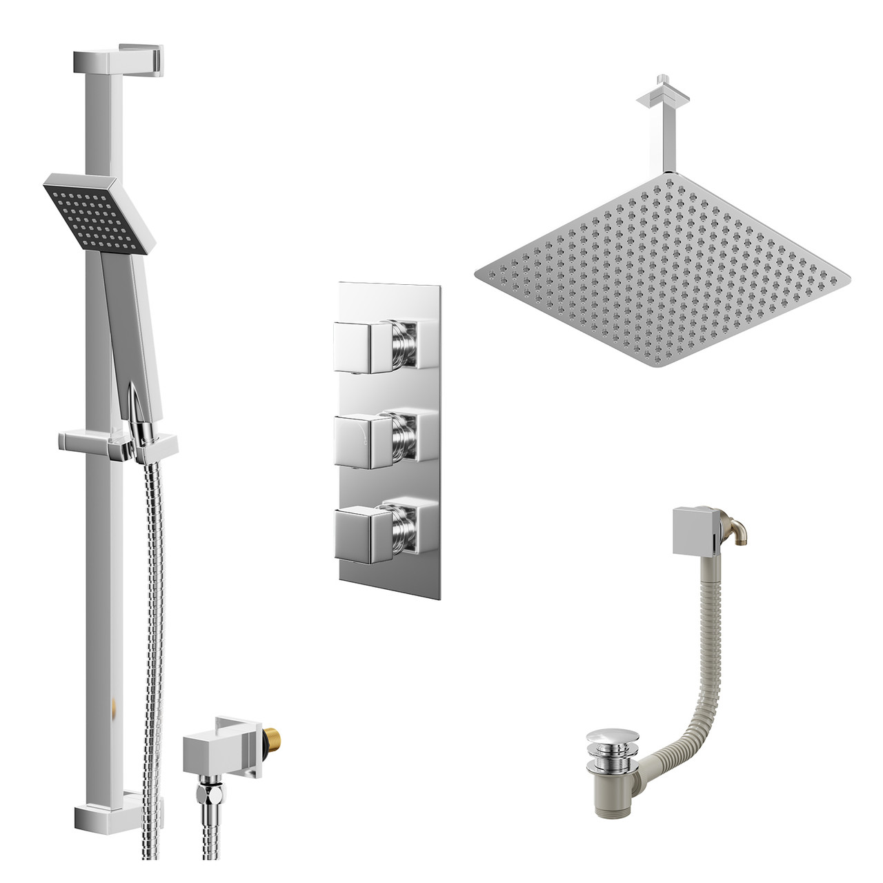 Cubix Polished Concealed Triple Thermostatic Shower Valve