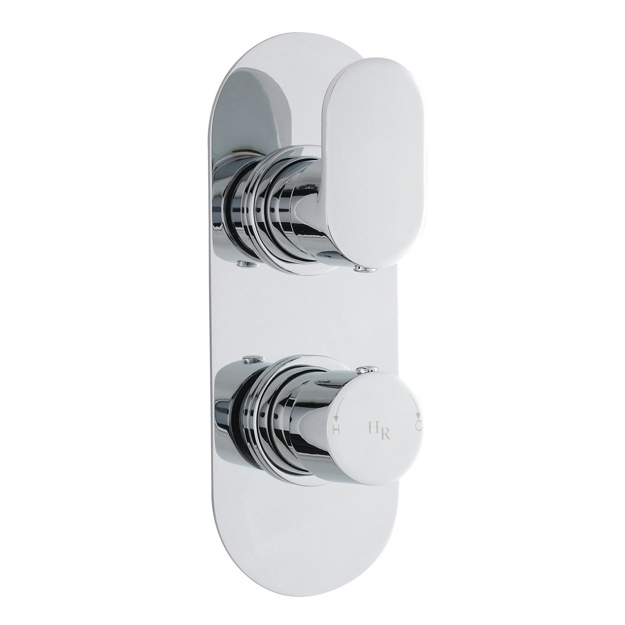 Hudson Reed Chrome Reign Oval Plate Twin Concealed Thermostatic Shower Valve And Diverter With 2 Outlets | | Brass | 80Mm X 215Mm X 136Mm