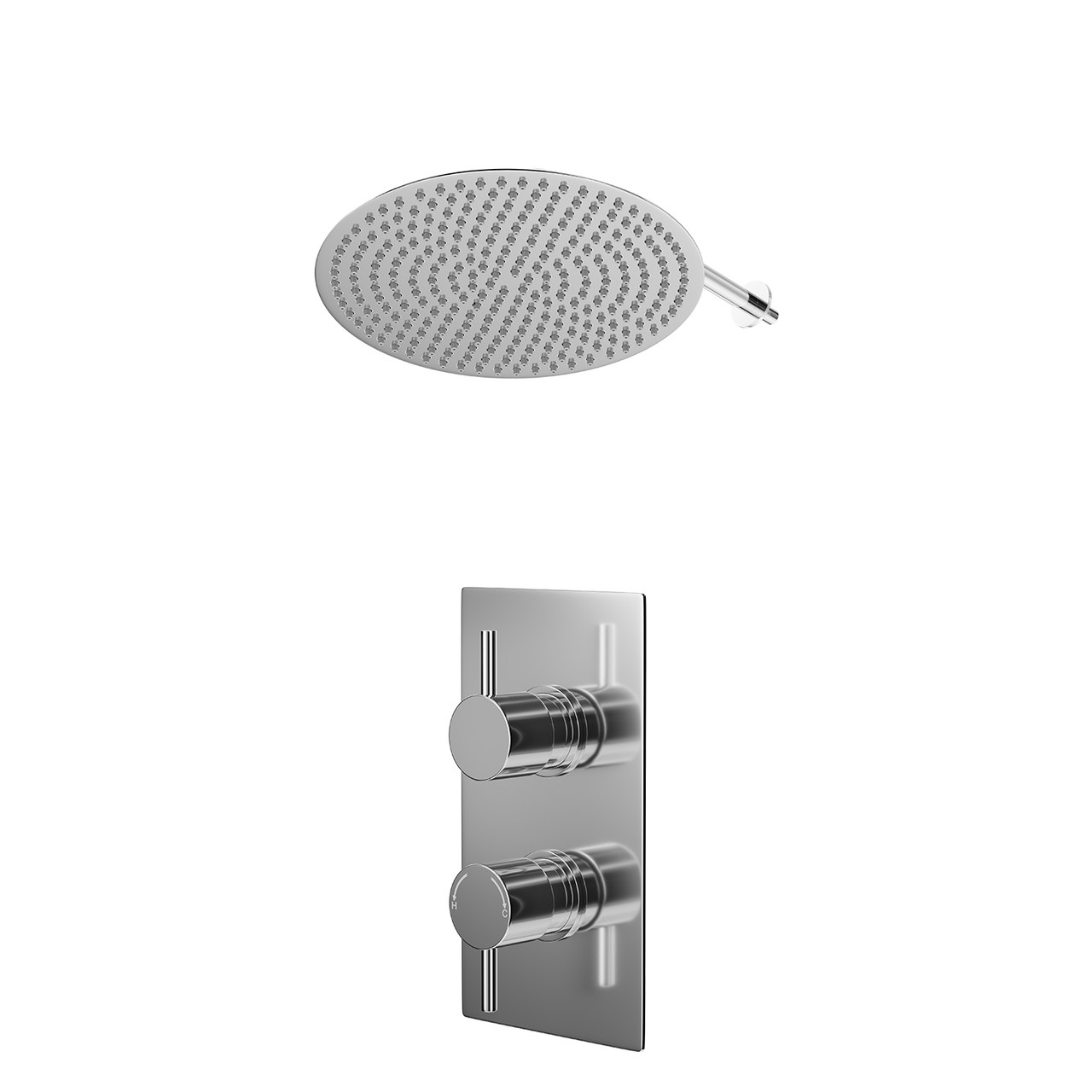 Circo Polished Concealed Twin Thermostatic Shower Valve and Thin Round Fixed Head with Wall Arm