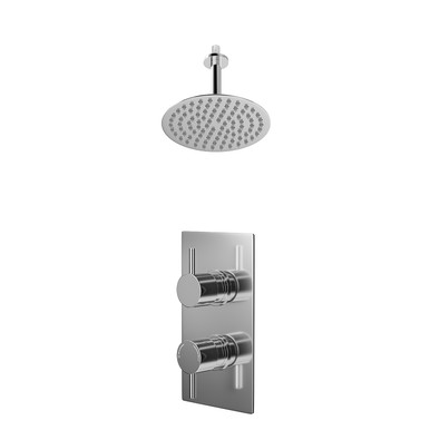 Wholesale Domestic Chrome Circo Polished Concealed Twin Thermostatic Shower Valve And Thin Round Fixed Head With 150Mm Ceiling Arm | | Stainless Steel | 200Mm
