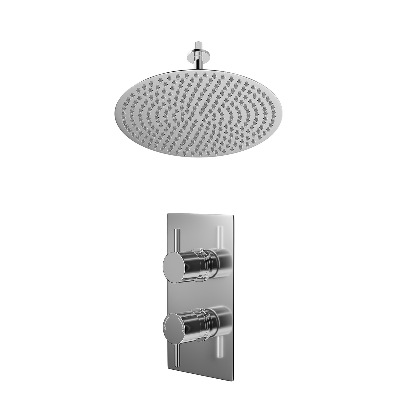 Circo Polished Concealed Twin Thermostatic Shower Valve and Thin Round Fixed Head with 150mm Ceiling Arm