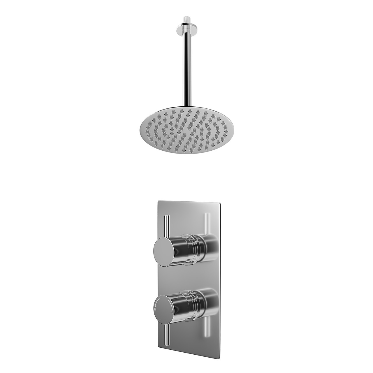 Circo Polished Concealed Twin Thermostatic Shower Valve and Thin Round Fixed Head with 300mm Ceiling Arm