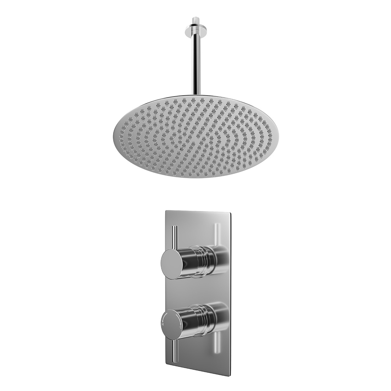 Circo Polished Concealed Twin Thermostatic Shower Valve and Thin Round Fixed Head with 300mm Ceiling Arm