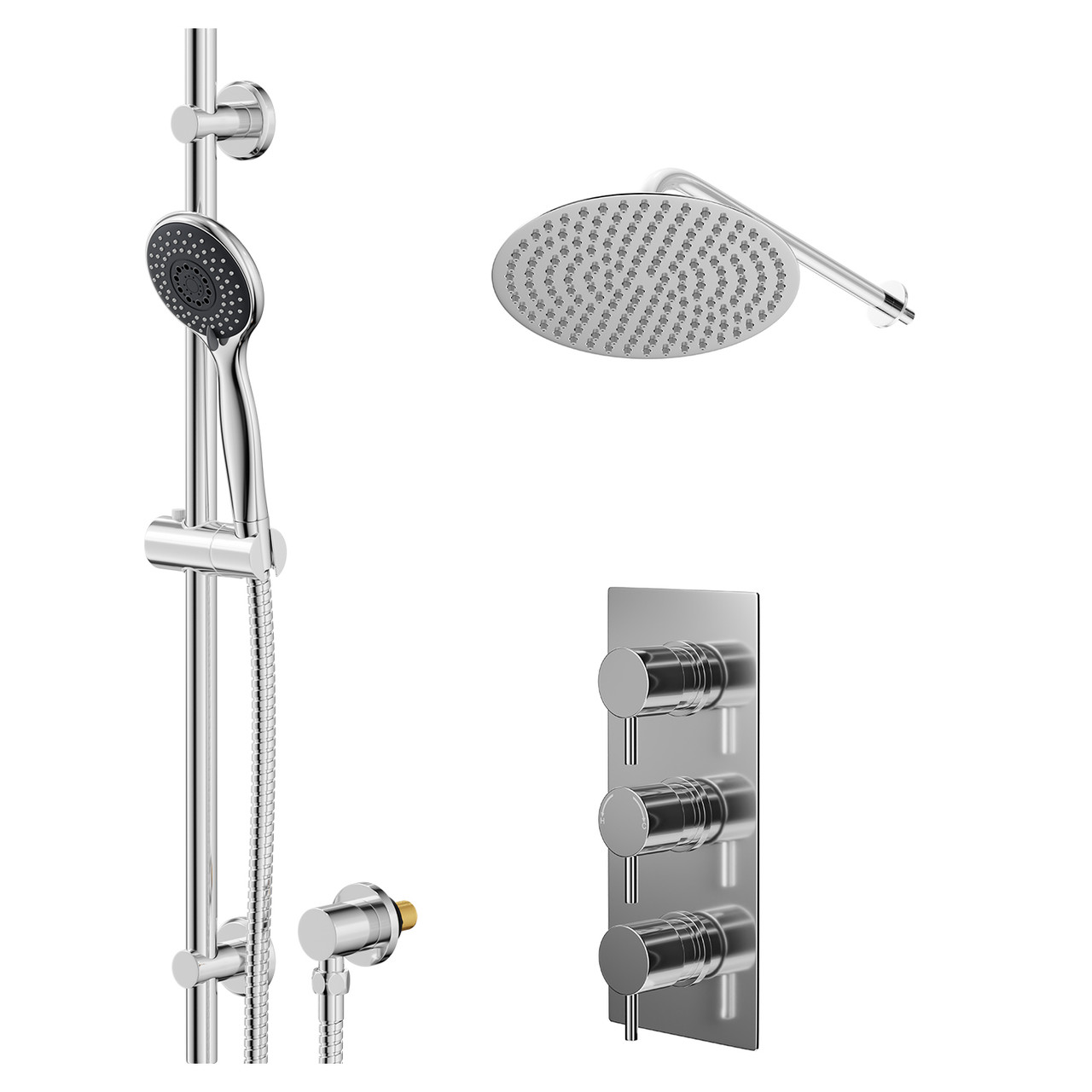 Circo Polished Concealed Triple Thermostatic Shower Valve and Thin Round Fixed Head