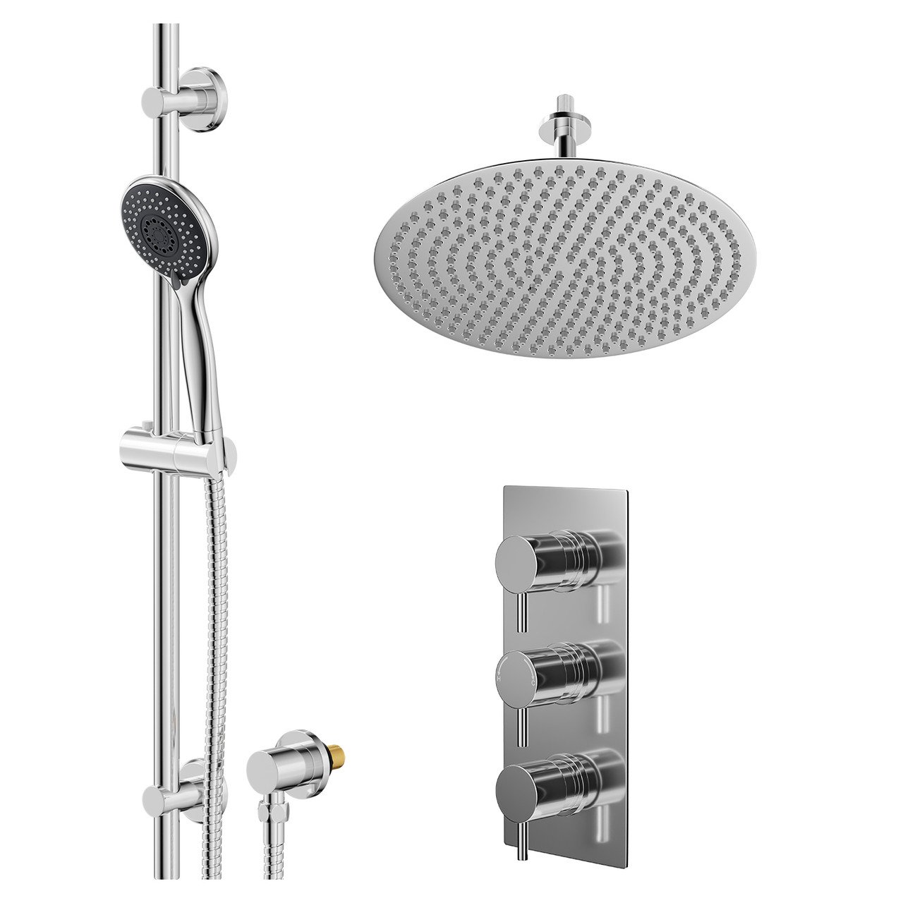 Circo Polished Concealed Triple Thermostatic Shower Valve and Thin Round Fixed Head