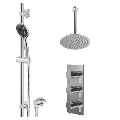 Wholesale Domestic Chrome Circo Polished Concealed Triple Thermostatic Shower Valve And Thin Round Fixed Head | | Stainless Steel | 200Mm