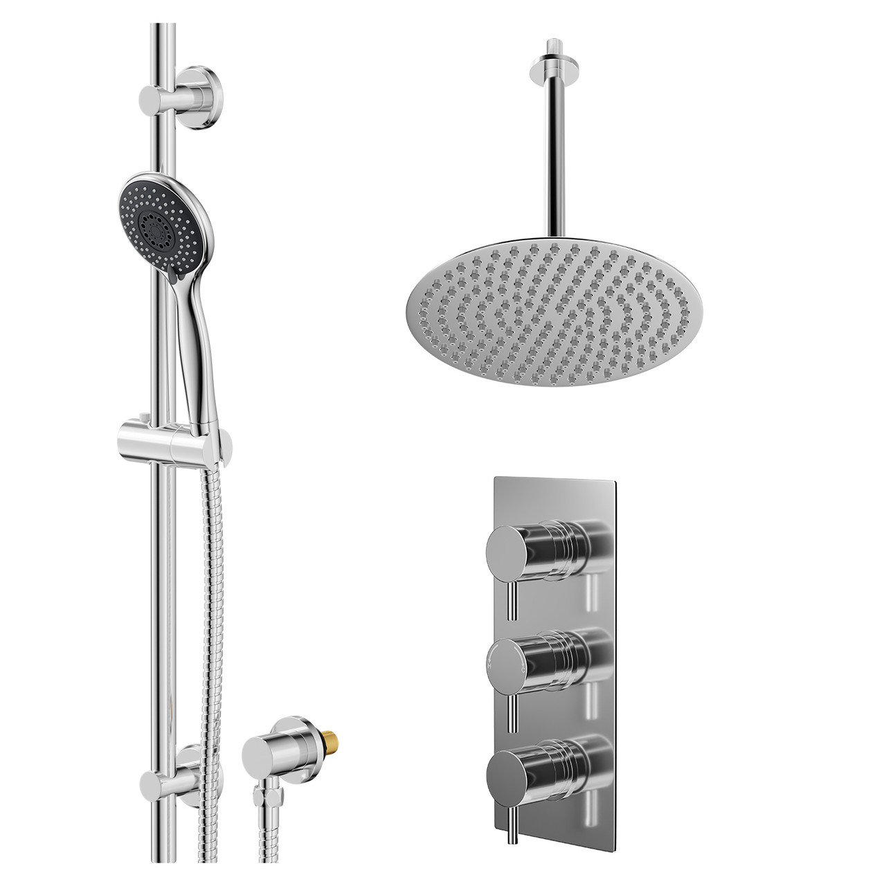 Circo Polished Concealed Triple Thermostatic Shower Valve and Thin Round Fixed Head