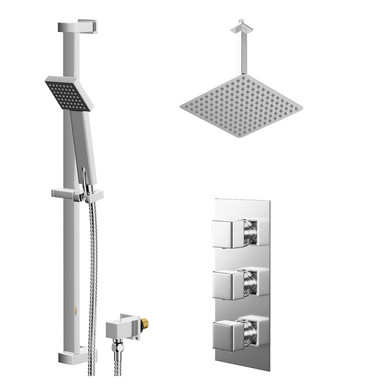Wholesale Domestic Chrome Cubix Polished Concealed Triple Thermostatic Shower Valve And Thin Square Fixed Head | | Stainless Steel | 300Mm