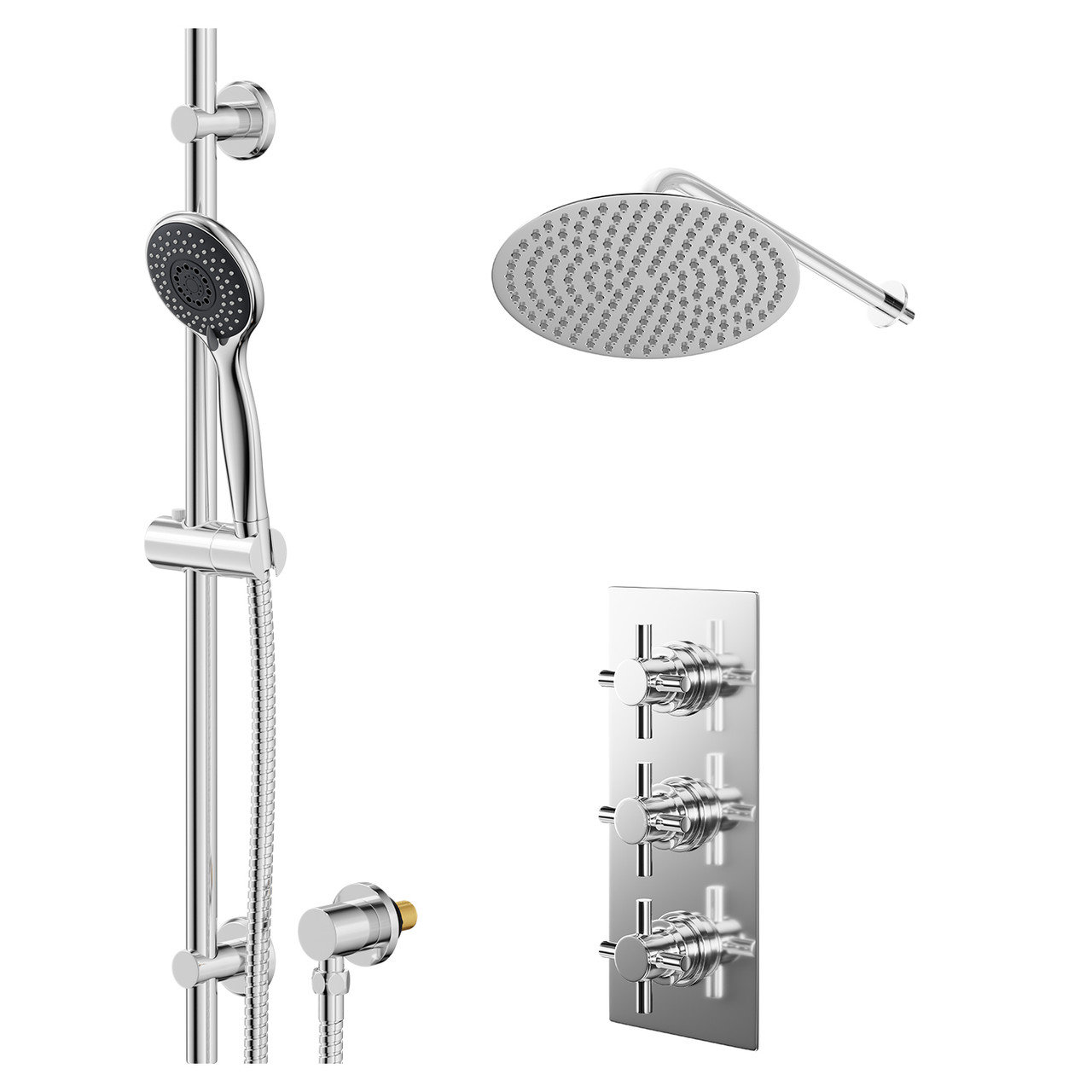 Cross Polished Concealed Triple Thermostatic Shower Valve and Thin Round Fixed Head