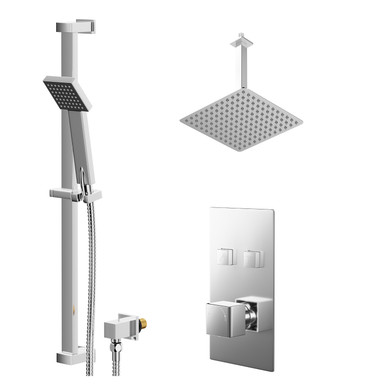 Wholesale Domestic Chrome Cubix Polished Concealed Push Button Twin Shower Valve And Thin Square Fixed Head | | Stainless Steel | 300Mm