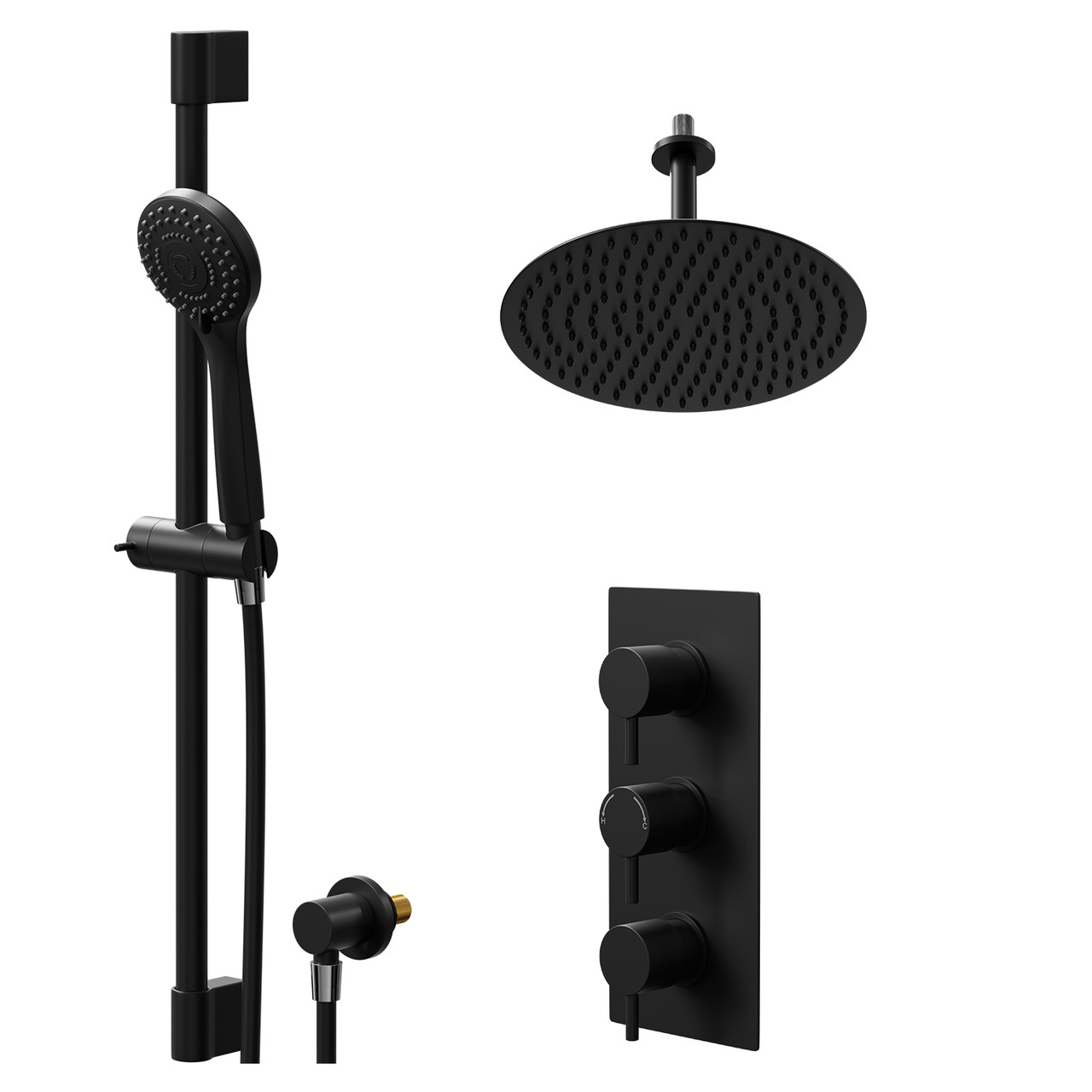 Colore Round Concealed Triple Thermostatic Shower Valve and Thin Round Fixed Head