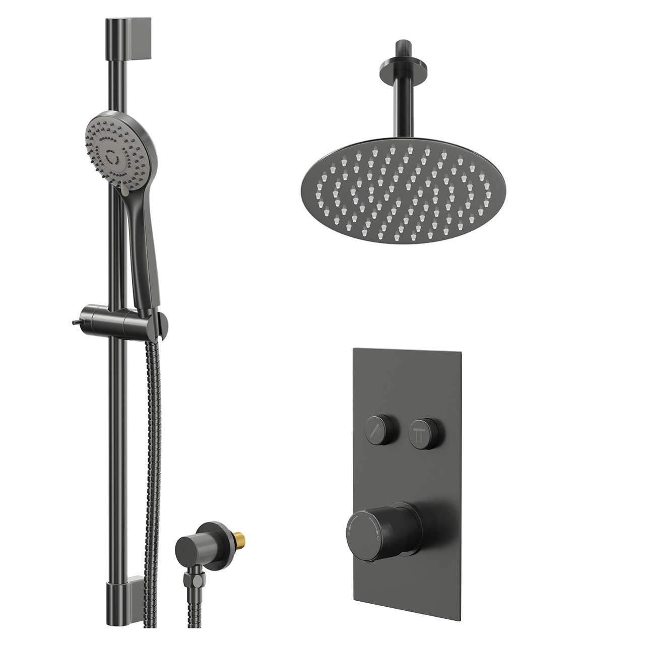 Colore Round Push Button Diverter Concealed Thermostatic Shower Valve and Fixed Head