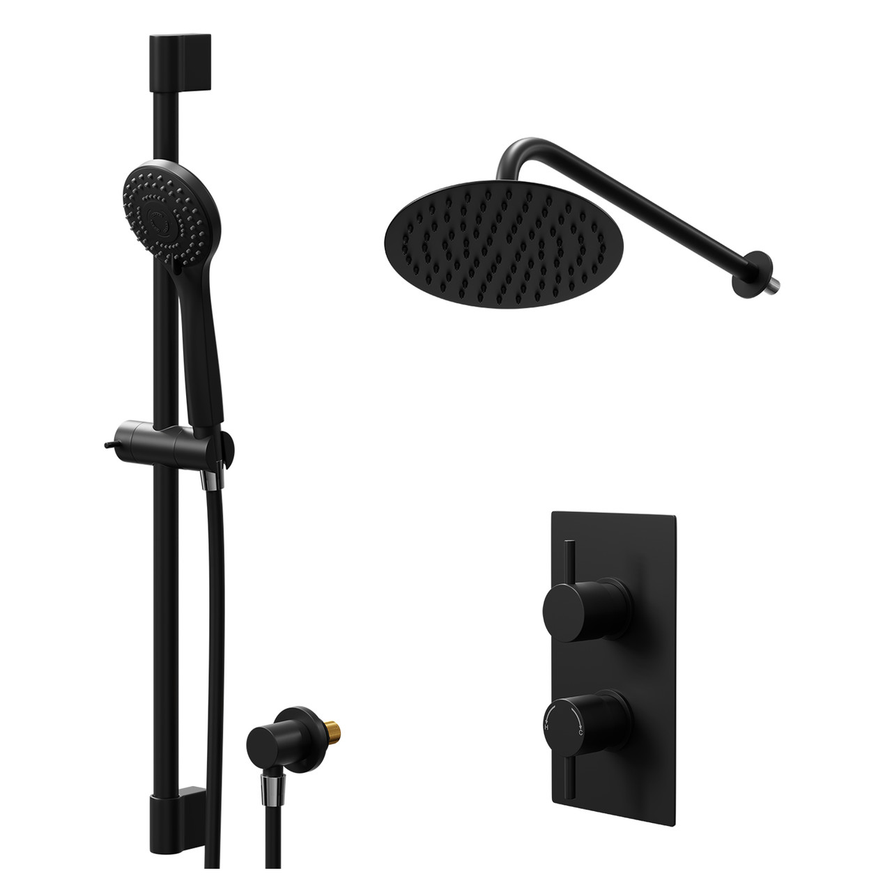 Colore Round Concealed Twin Thermostatic Shower Valve with Diverter and Fixed Head with 345mm Wall Arm and Slide Rail Kit