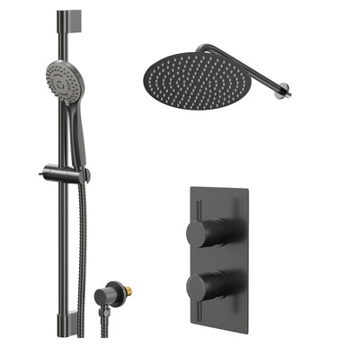 Colore Gunmetal Grey Round Concealed Twin Thermostatic Shower Valve | | Stainless Steel | 300Mm