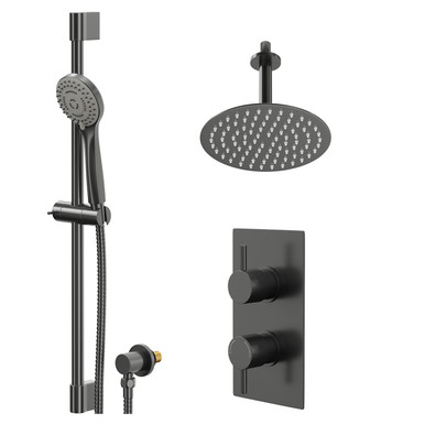 Colore Gunmetal Grey Round Concealed Twin Thermostatic Shower Valve | | Stainless Steel | 200Mm