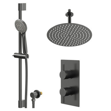Colore Gunmetal Grey Round Concealed Twin Thermostatic Shower Valve | | Stainless Steel | 300Mm