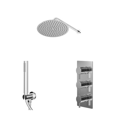 Wholesale Domestic Chrome Circo Polished Concealed Triple Thermostatic Shower Valve And Round Head With 345Mm Wall Arm And Outlet Holder With Kit | | Stainless Steel | 300Mm