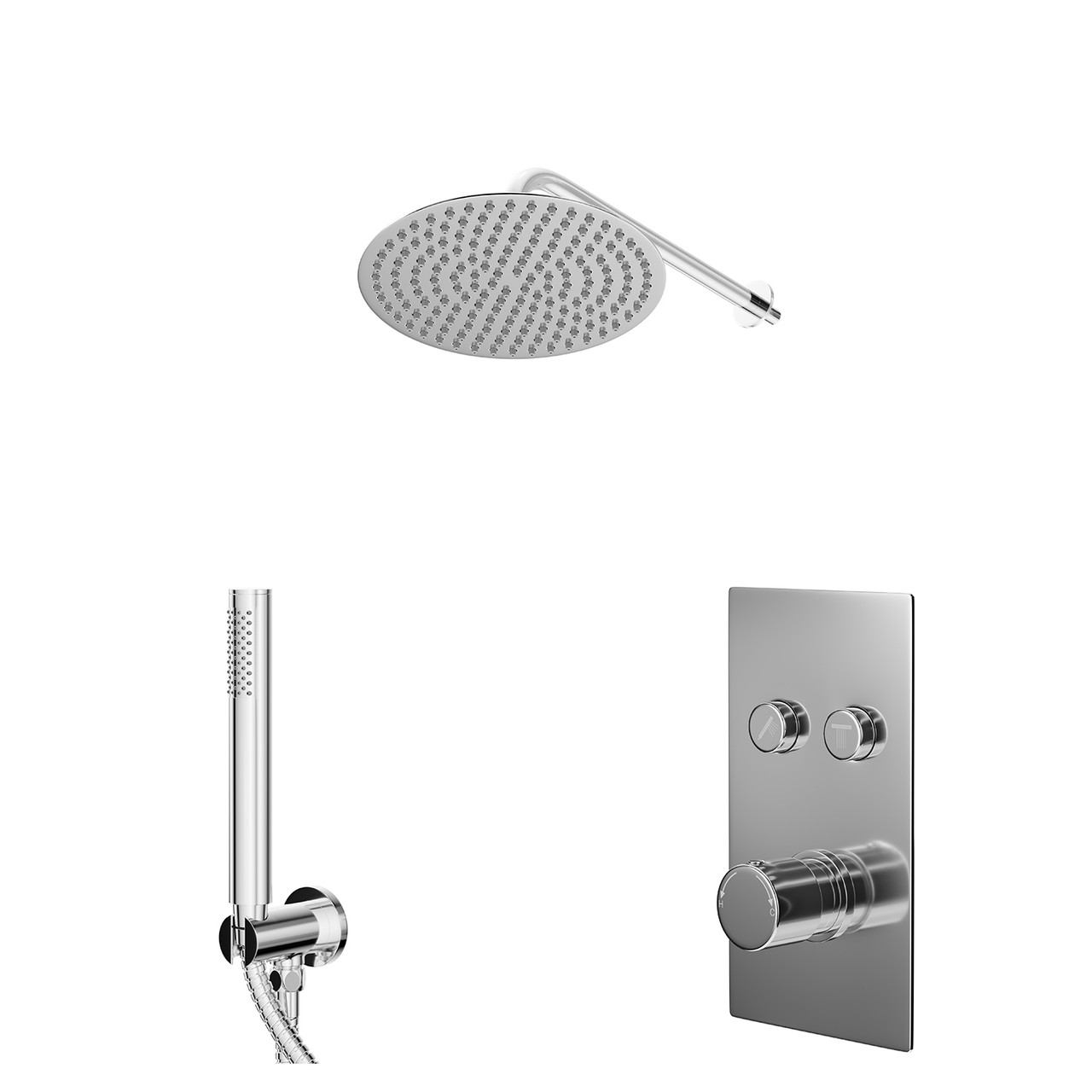 Circo Polished Push Button Diverter Concealed Thermostatic Shower Valve and Round Fixed Head