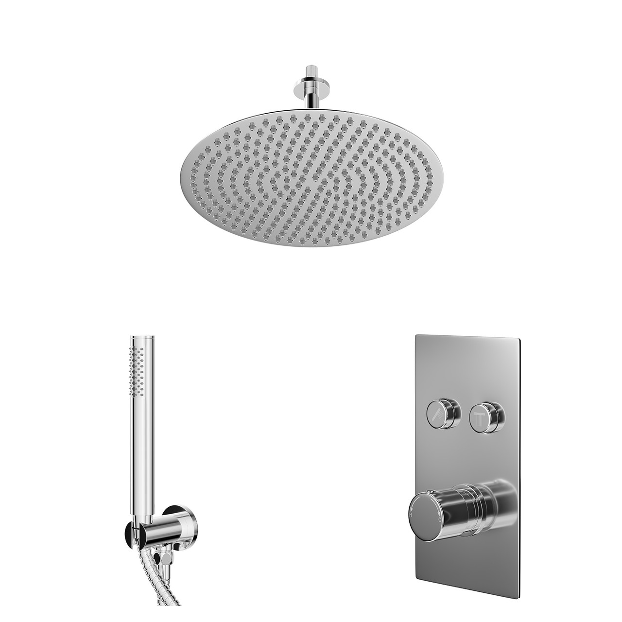 Circo Polished Push Button Diverter Concealed Thermostatic Shower Valve and Round Fixed Head
