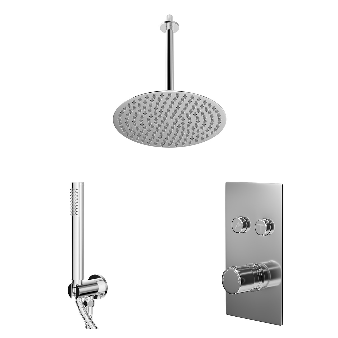 Circo Polished Push Button Diverter Concealed Thermostatic Shower Valve and Round Fixed Head
