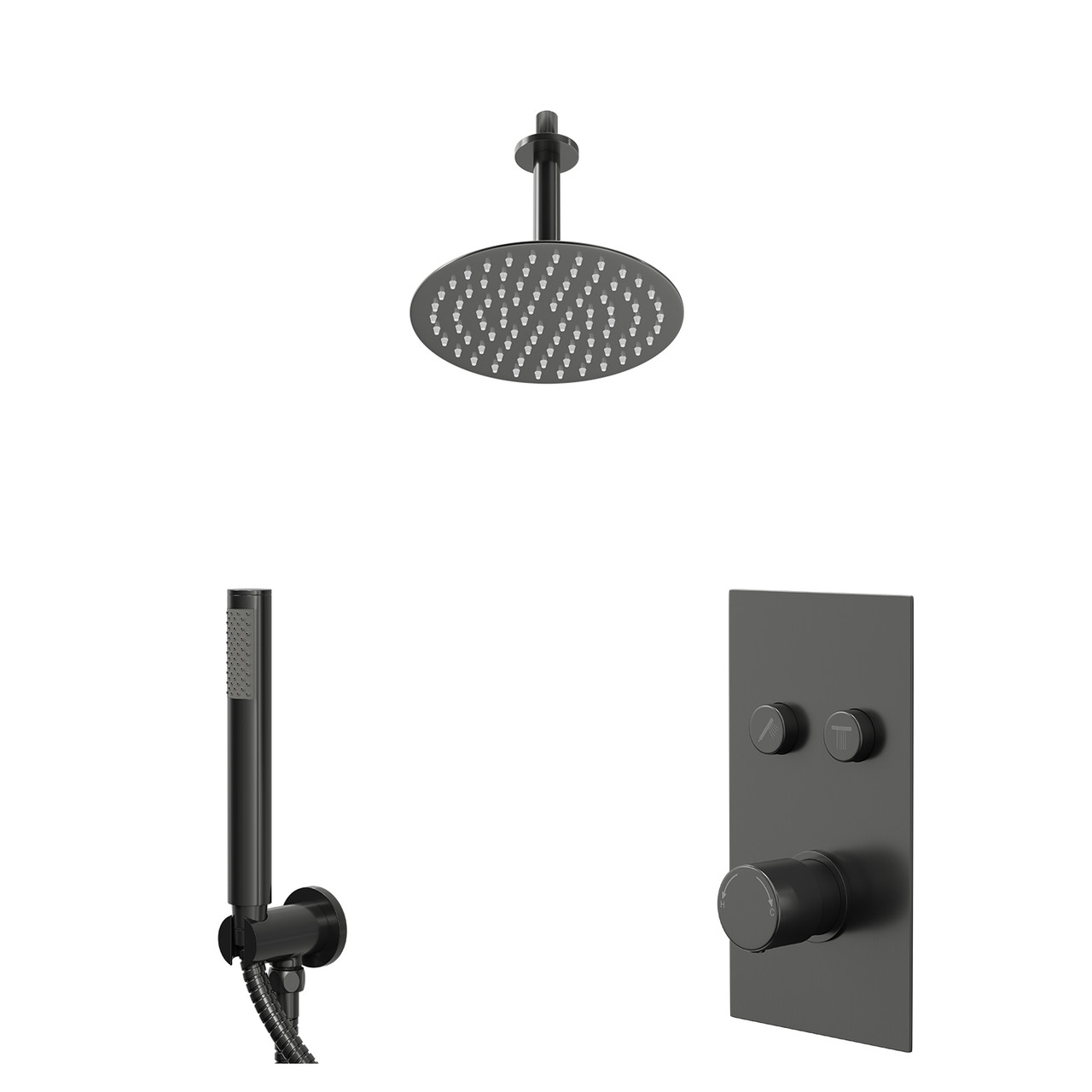 Colore Round Push Button Diverter Concealed Thermostatic Shower Valve and Fixed Head