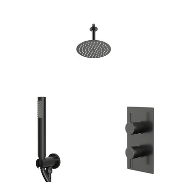 Colore Gunmetal Grey Round Concealed Triple Thermostatic Shower Valve | | Stainless Steel | 200Mm