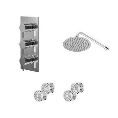 Wholesale Domestic Chrome Circo Polished Concealed Triple Thermostatic Shower Valve And Round Head With 345Mm Wall Arm And 4 Body Jets | | Stainless Steel | 200Mm