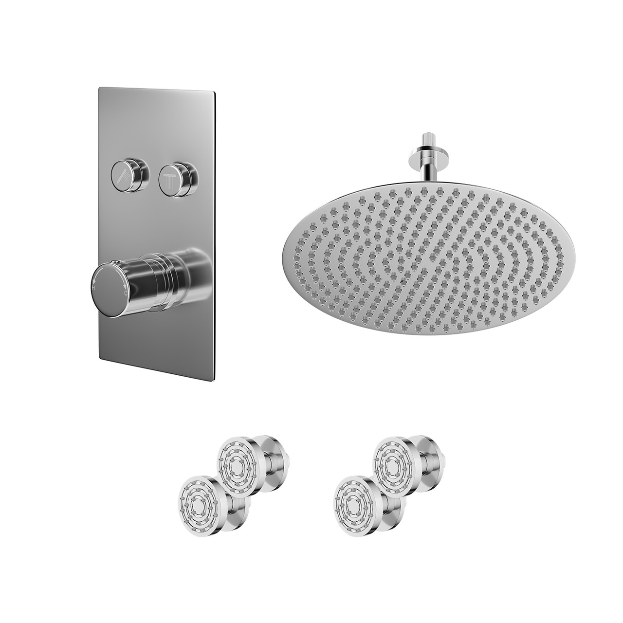 Circo Polished Push Button Diverter Concealed Thermostatic Shower Valve and Round Fixed Head