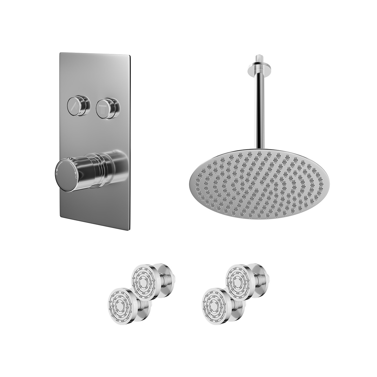 Circo Polished Push Button Diverter Concealed Thermostatic Shower Valve and Round Fixed Head