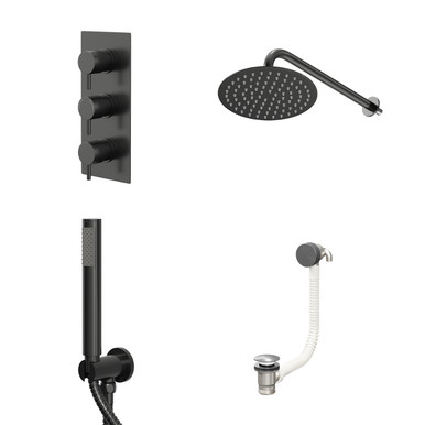 Colore Gunmetal Grey Round Concealed Triple Thermostatic Shower Valve | | Stainless Steel | 200Mm