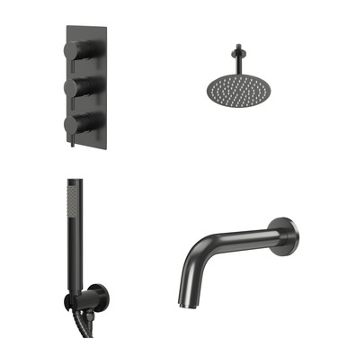 Colore Gunmetal Grey Round Concealed Triple Thermostatic Shower Valve | | Stainless Steel | 200Mm