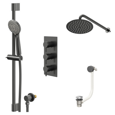 Colore Gunmetal Grey Round Concealed Triple Thermostatic Shower Valve | | Stainless Steel | 200Mm